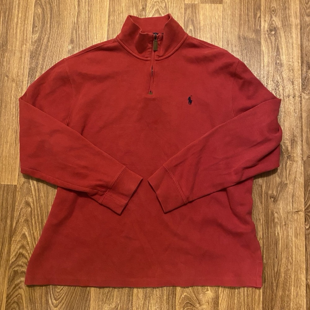 Vintage Polo‎ Ralph Lauren Pullover Sweater Men XL Red 1/4 Zip Pullover